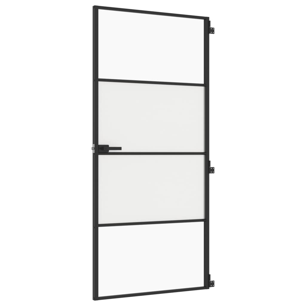 fekete edzett üveg és alumínium vékony beltéri ajtó 93x201,5 cm (155120)