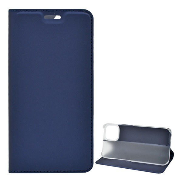 Tok álló, bőr hatású (FLIP, oldalra nyíló, asztali tartó funkció) SÖTÉTKÉK [Apple iPhone 13] (5996591110608)