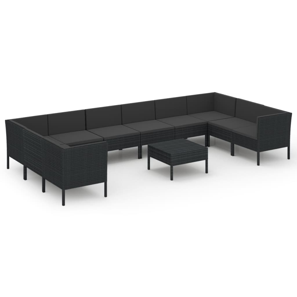 11 részes fekete polyrattan kerti ülőgarnitúra párnákkal (3094633)