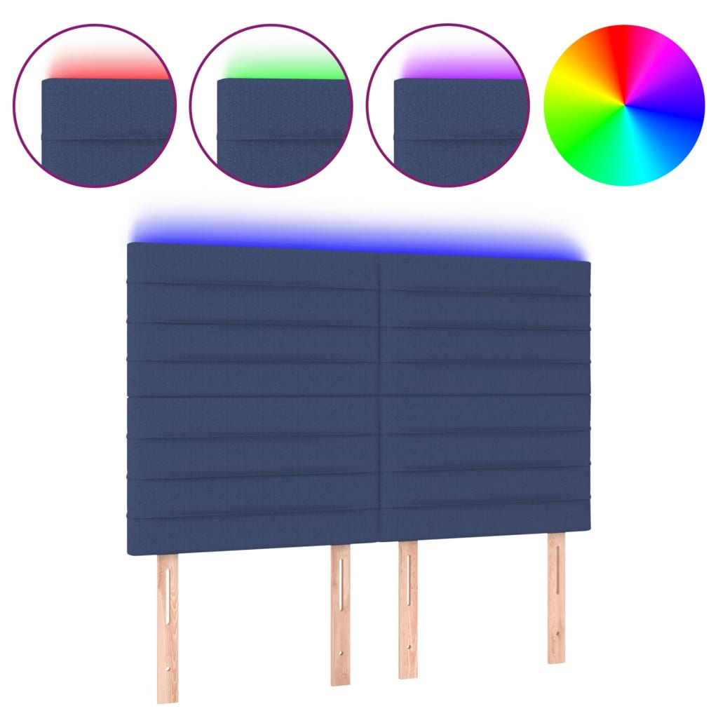 kék szövet LED-es fejtámla 144x5x118/128 cm (3122568)