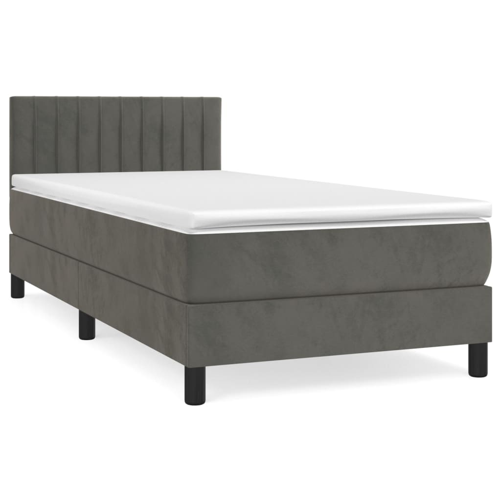sötétszürke bársony rugós ágy matraccal 100 x 200 cm (3141408)