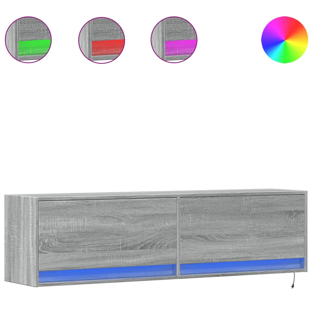 szürke sonoma színű fali TV-szekrény LED-ekkel 140 x 31 x 38 cm (852374)