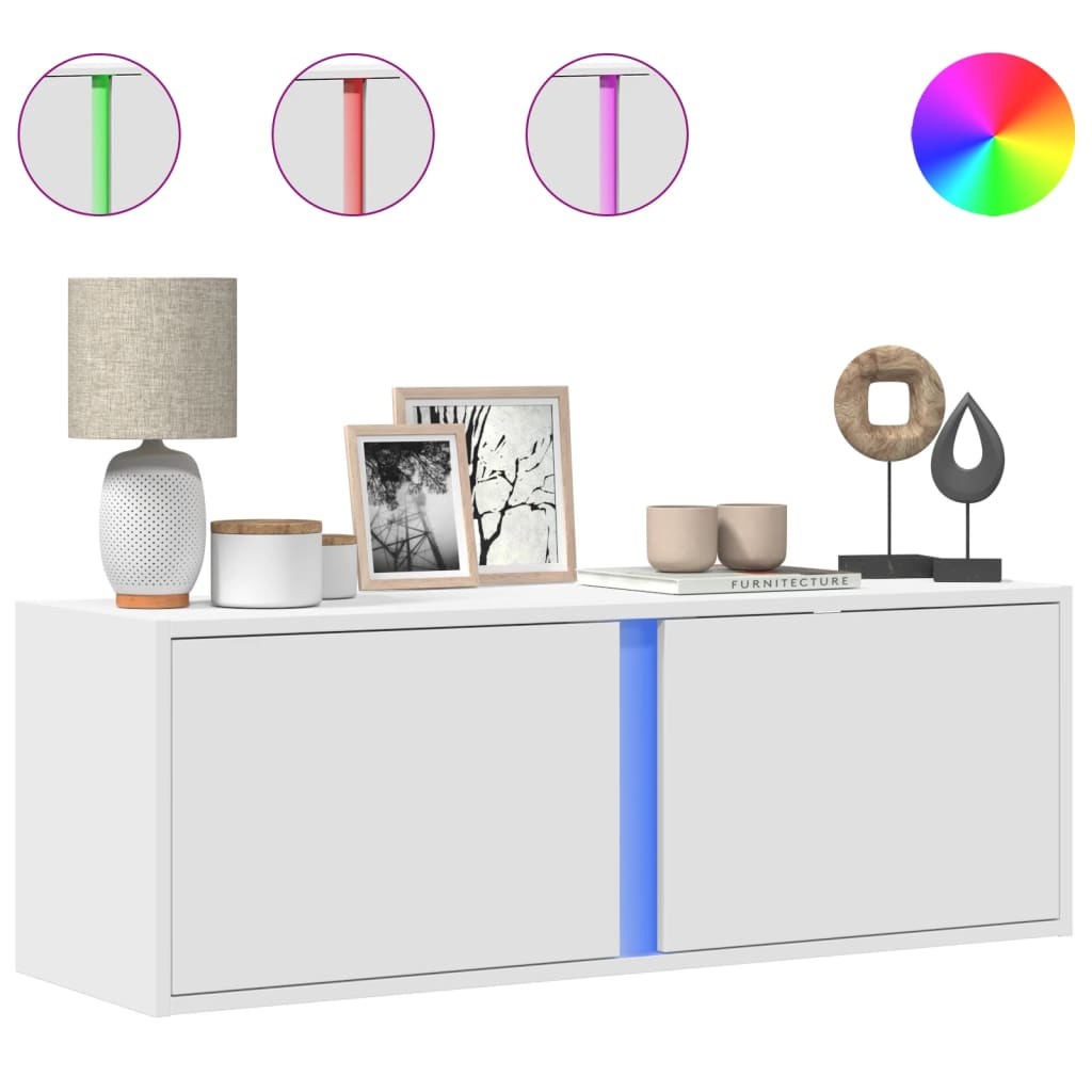 fehér falra szerelhető TV-szekrény LED-lámpákkal 100x31x35 cm (852264)