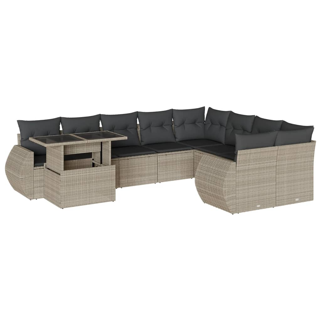 10 részes világosszürke polyrattan kerti ülőgarnitúra párnákkal (3268772)