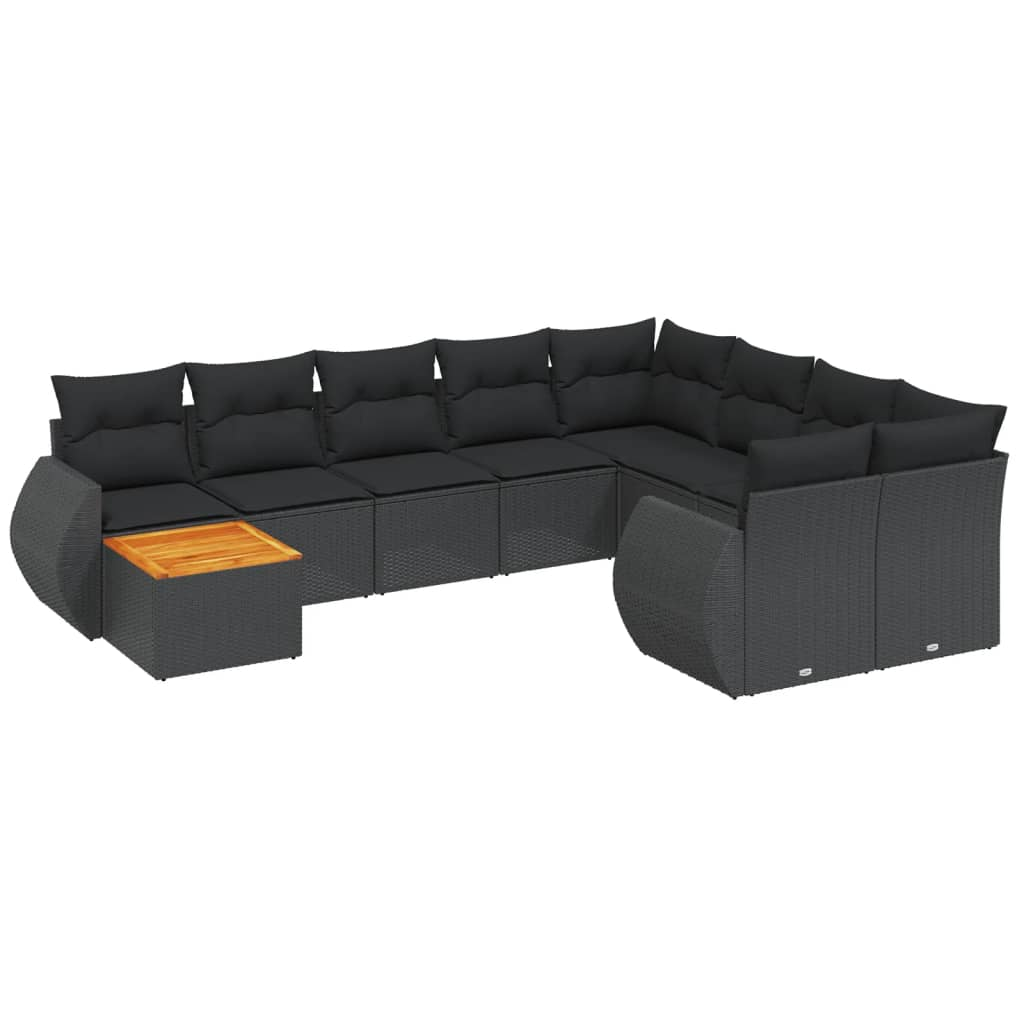 10 részes fekete polyrattan kerti ülőgarnitúra párnákkal (3225166)