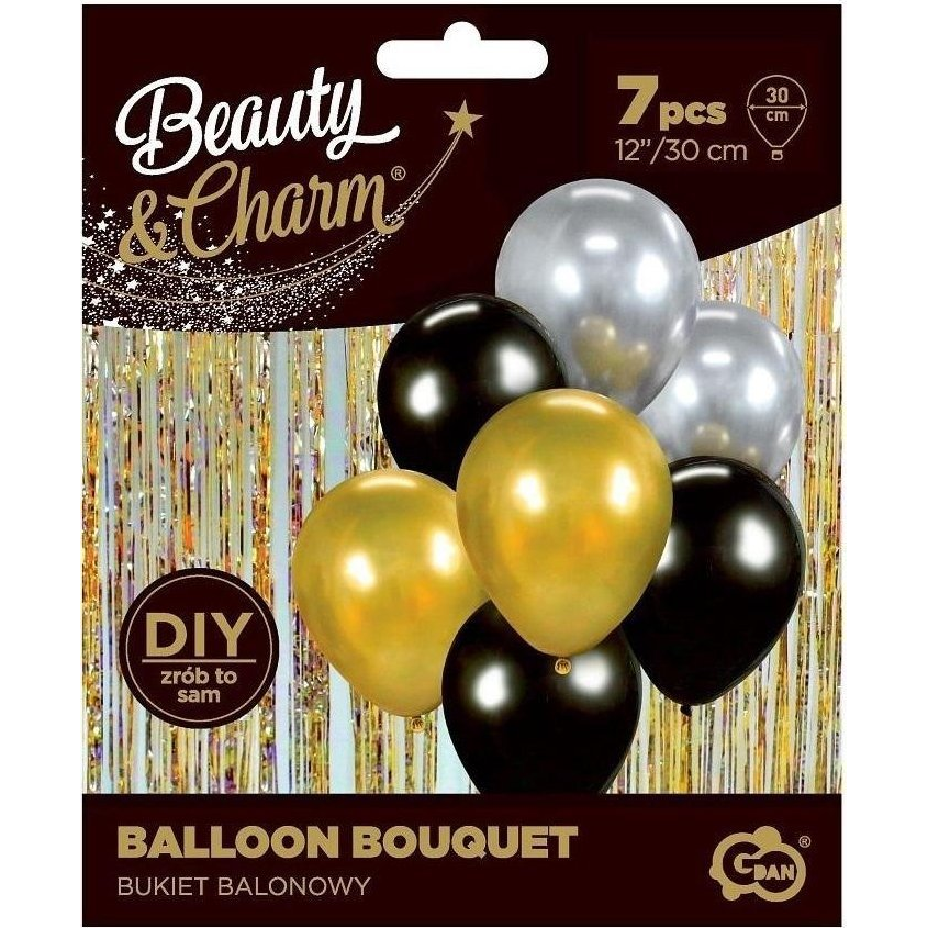 Godan Beauty&Charm Dekorációs lufi szett 30cm - Arany/Ezüst/Fekete (7 db/csomag) (481357)