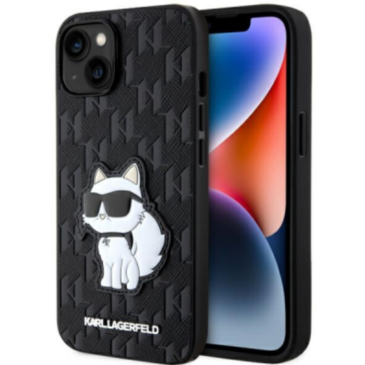 Karl Lagerfeld Saffiano Monogram Choupette Apple iPhone 14 Tok - Fekete (KLHCP14SSAKHPCK)