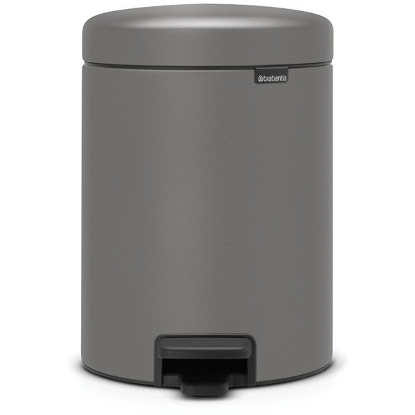 Brabantia NewIcon pedálos hulladékgyűjtő szagmentesen záródó Soft-Close fedél, műanyag tartály, 5L - W méret, acél, betonszürke ásványi textúra - 126284