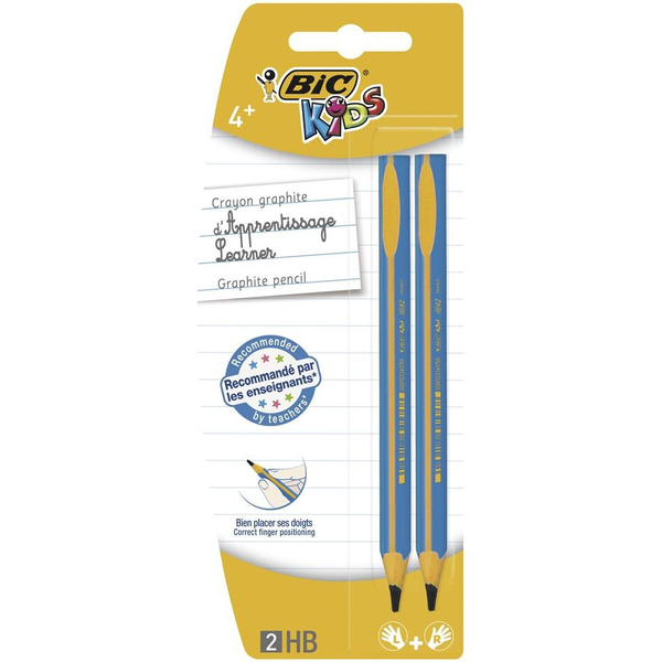 Lápices de Grafito HB BIC Kids Jumbo Triangular Learner Diseño en Azul o Rosa, Blíster de 2 Unidades