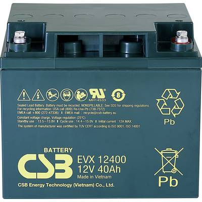 CSB Battery EVX 12400 EVX12400-I1 Ólomakku 12 V 40 Ah Ólom-vlies (AGM) (Sz x Ma x Mé) 197 x 170 x 165 mm M5 csavaros csatlakozó Ciklusálló, Karbantartásmentes, (EVX12400-I1)