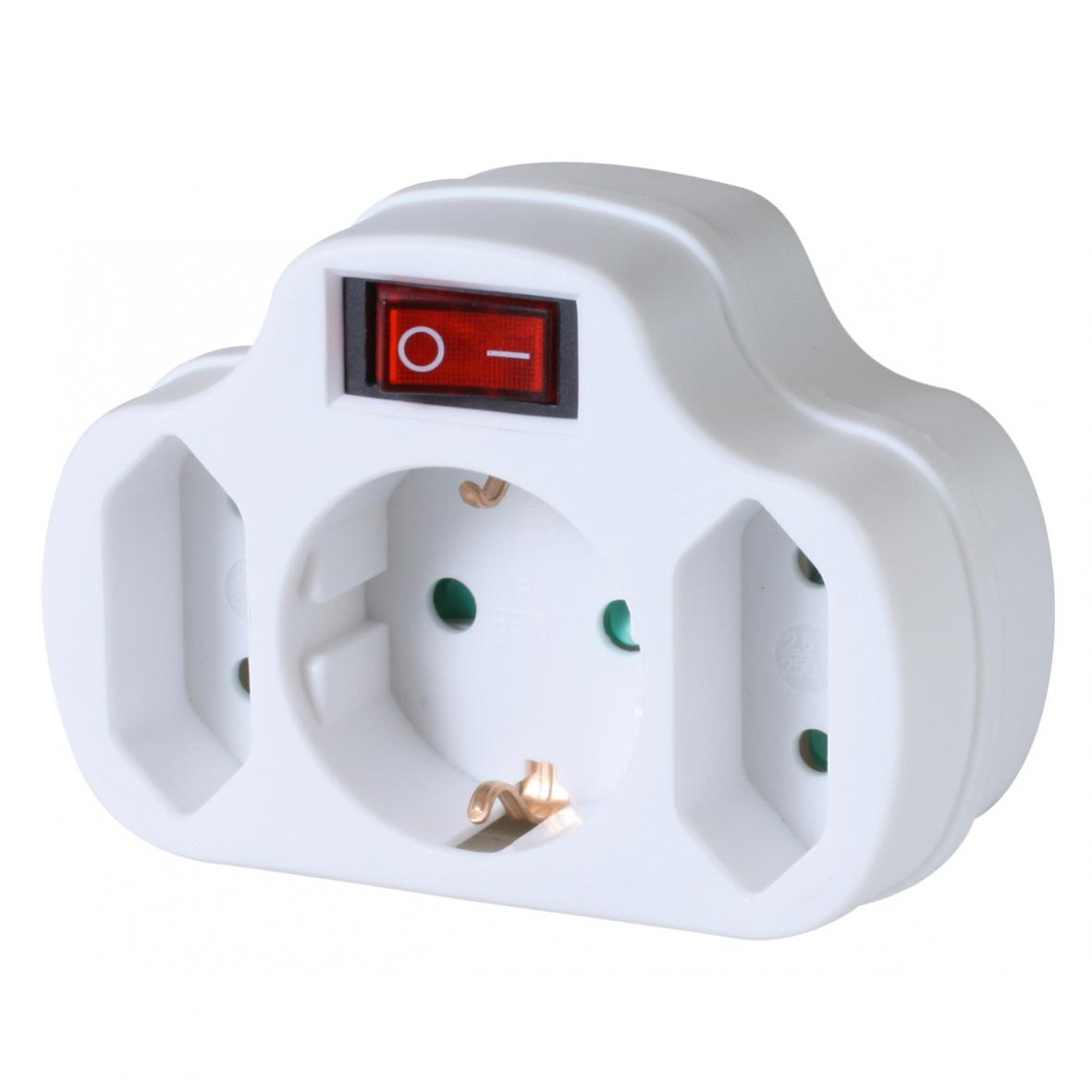 Somogyi NVK3WH Hálózati elosztó, kapcsolós 3 aljzat 1 földelt + 2 euró - Fehér (NVK 3/WH)