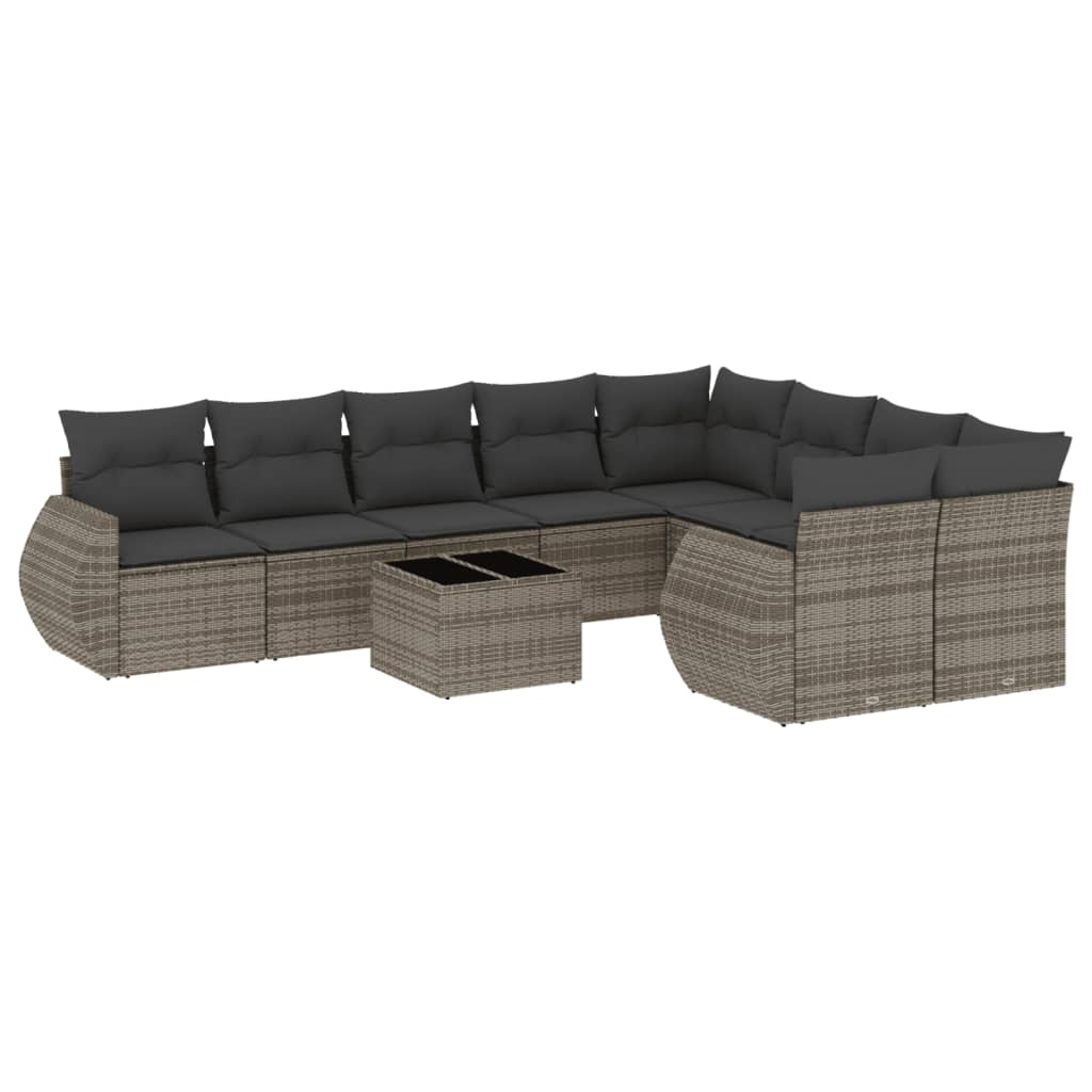 10 részes szürke polyrattan kerti ülőgarnitúra párnákkal (3254187)