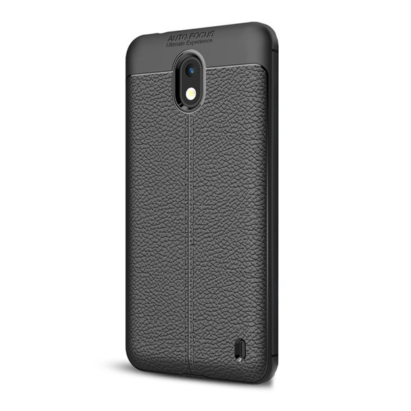 Szilikon telefonvédő (közepesen ütésálló, bőr hatású, varrás minta) FEKETE [Nokia 2] (5996457729371)