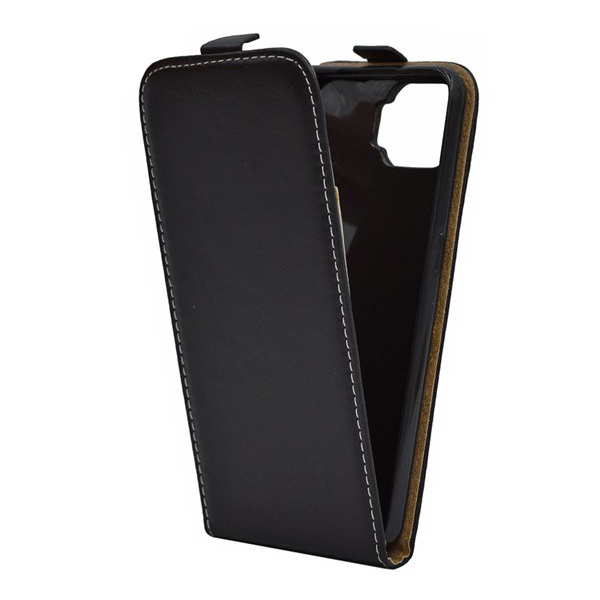 Tok álló, bőr hatású (FLIP, lefelé nyíló, szilikon tartó) FEKETE [Oppo A73 4G] (5996591072968)