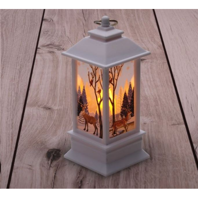 IRIS Karácsonyi jávorszarvas mintás 13x5,3x5,3cm LED-es fehér lámpás (303-03) (303-03)