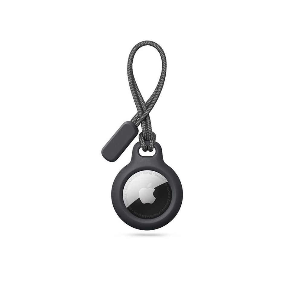 Szilikon védőtok és rögzítő kulcstartó Apple AirTag nyomkövetőhöz - Rough Chain - fekete (ECO csomagolás) (FN0419)
