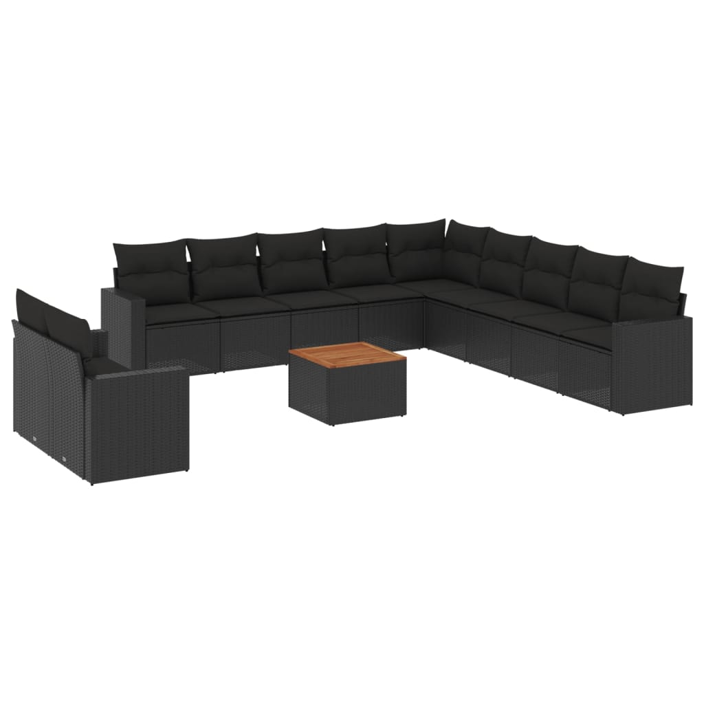 12 részes fekete polyrattan kerti ülőgarnitúra párnákkal (3224200)