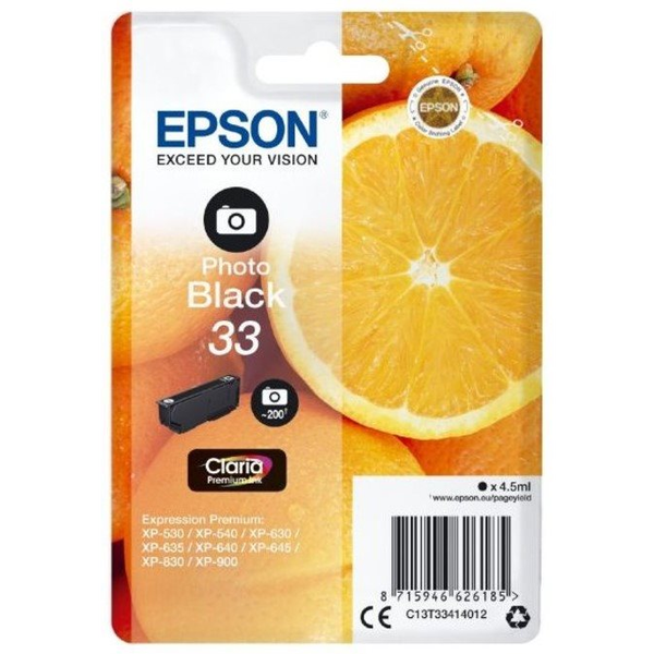 Epson Oranges C13T33414012 blækpatron 1 stk Original Standard udbytte Foto sort