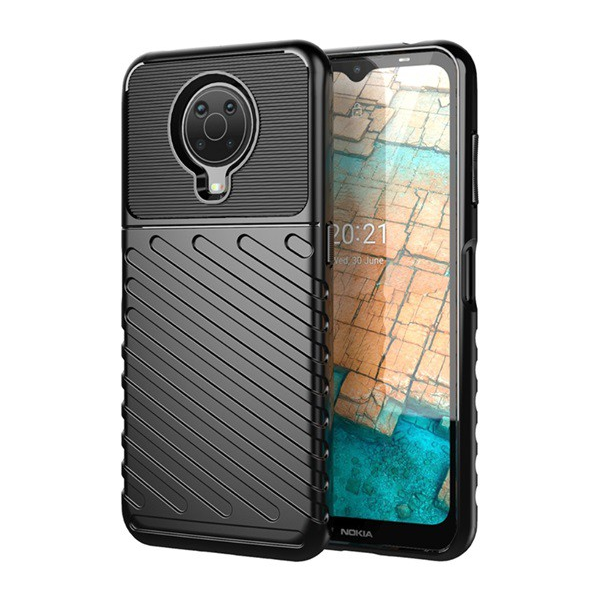 Szilikon telefonvédő (közepesen ütésálló, csíkos, dombor minta) FEKETE [Nokia G20] (5996591094229)