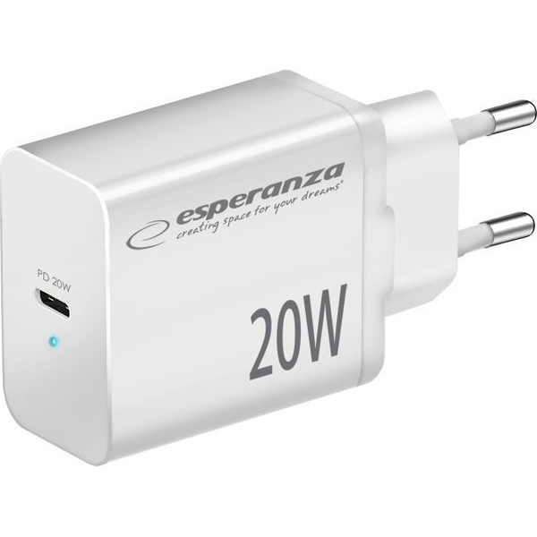 Síťová nabíječka Esperanza 20W USB-C PD BÍLÁ (EZC104W)