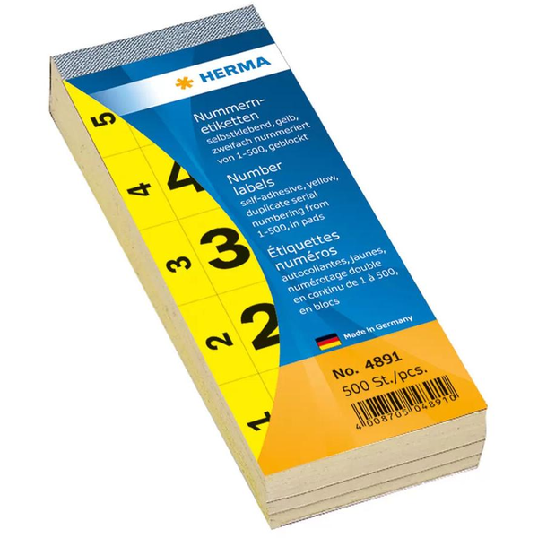 HERMA Nummernblock selbstklebend 1-500 gelb 28x56 mm