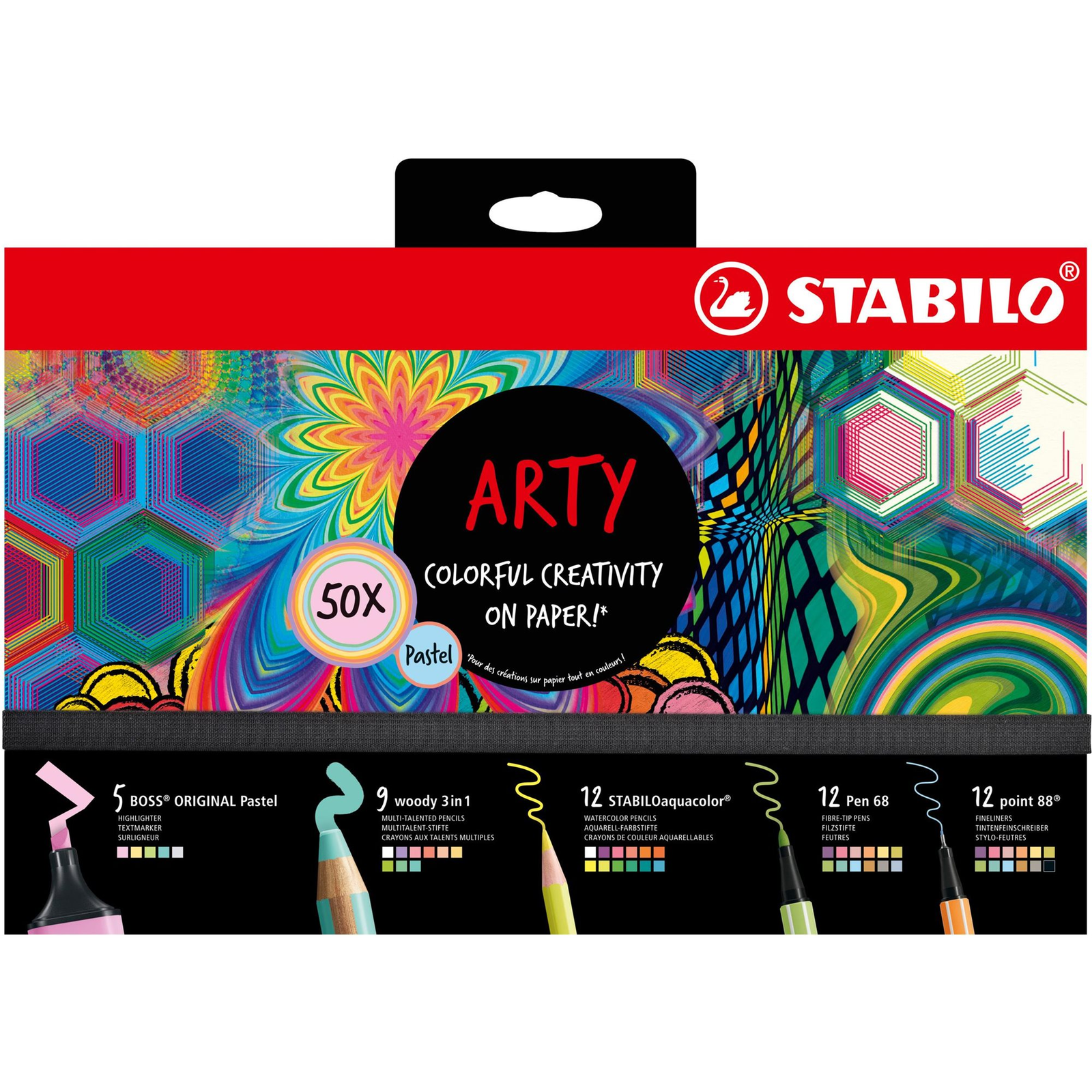 STABILO ARTY - 50 db - szövegkiemelő, színes ceruza, tűfilc és prémium szálas filctoll (4006381590419)