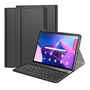 Калъф за таблет Gigapack, кожен ефект, флип, Bluetooth клавиатура, стойка за бюро, QWERTY клавиатура, английски език, държач за молив, черен, съвместим с: Lenovo Tab M10 Plus, TB125, WIFI / Tab M10 Plus, TB128, LTE