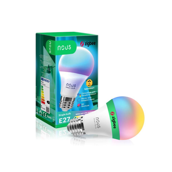 Интелигентна RGB LED крушка Nous P3Z, ZigBee, E27, 9W, 810 lm, Цветна светлина (2700-6500K), Синхронизация на музика/филми/игри, Гласово управление, Енергиен клас F