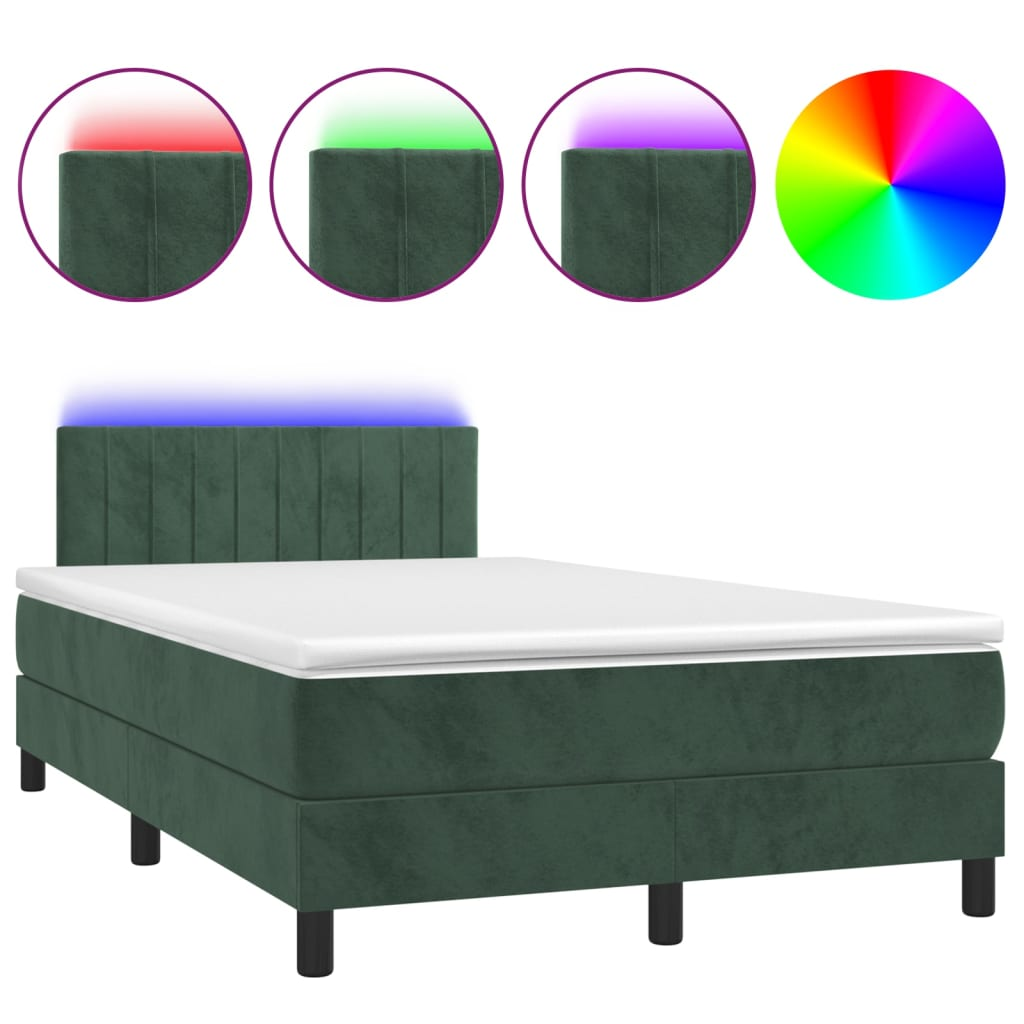 sötétzöld bársony rugós és LED-es ágy matraccal 120x190 cm (3270168)