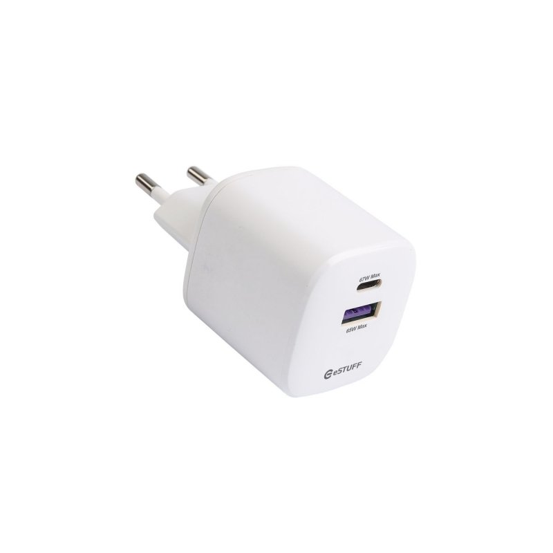 eSTUFF Infinite 1x USB Type-C / 1x USB Type-A GaN Hálózati töltő - Fehér (67W) (ES637065)