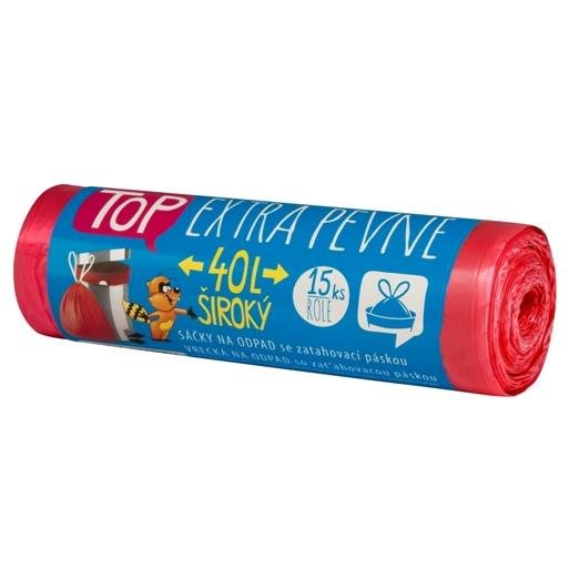 VIPOR HDPE TOP húzózsinórral 40 l, piros, 15 db (8594030942048)