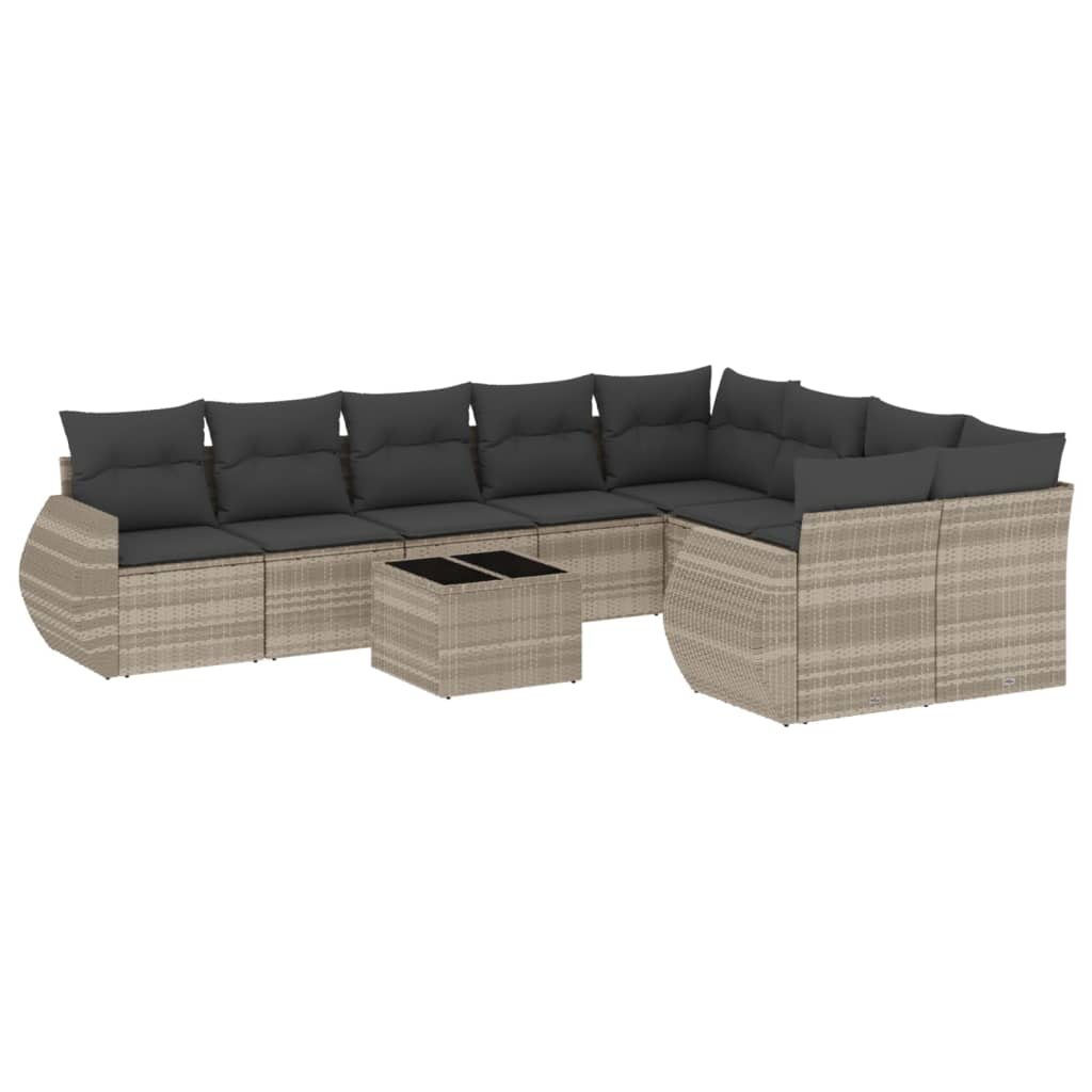 10 részes világosszürke polyrattan kerti ülőgarnitúra párnákkal (3254189)