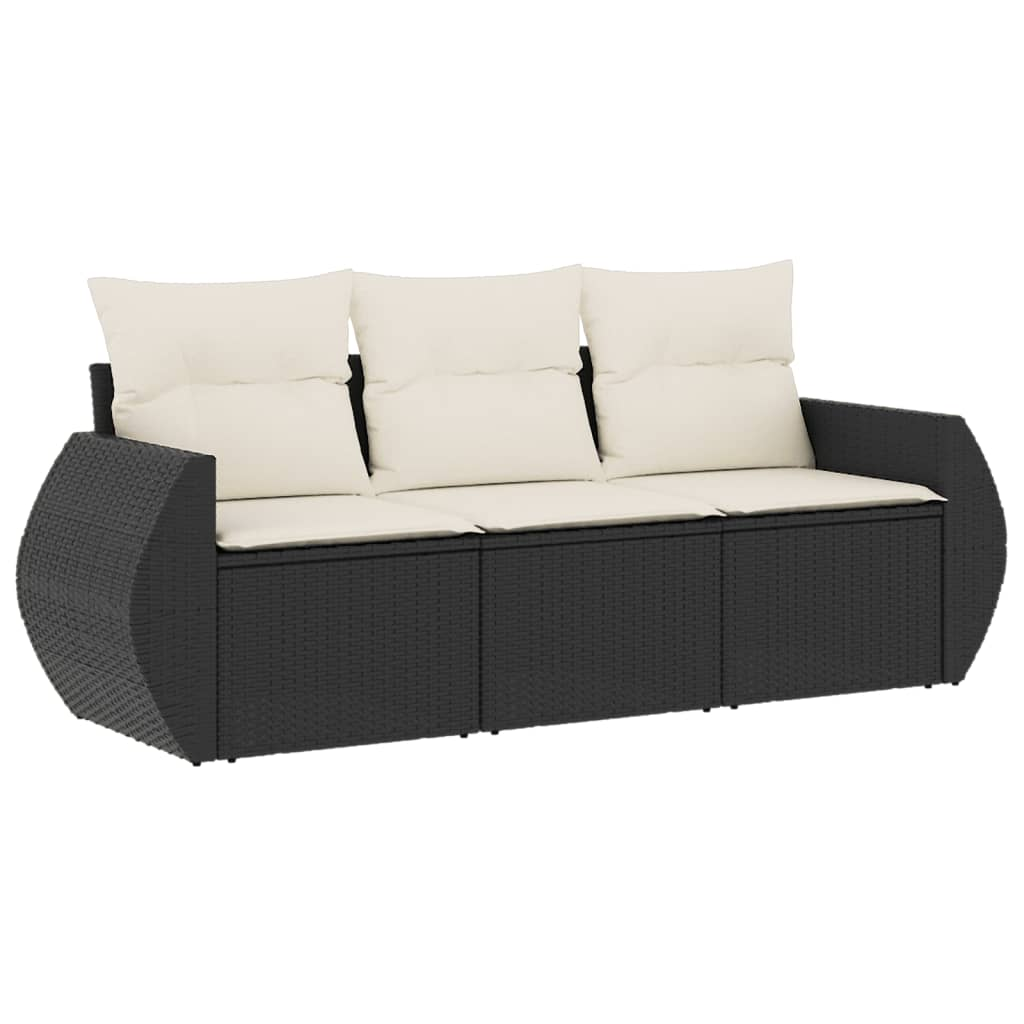 3 részes fekete polyrattan kerti ülőgarnitúra párnával (3221055)