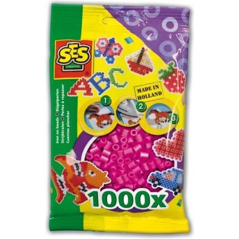 SES Creative Beedz Children's packet of 1000 Neon Pink Iron-on Beads Perline a fusione