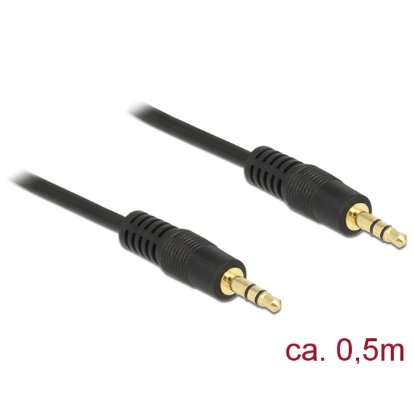 DELOCK kábel Stereo jack 3.5mm 3 pin male / male összekötő 0.5m (83742)