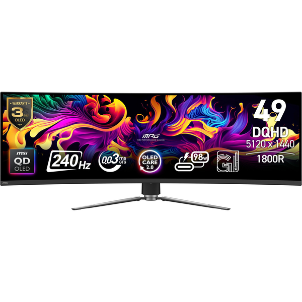 MSI MPG 491CQPXDE QD-OLED computerskærm 124,5 cm (49") 5120 x 1440 pixel Dual QHD Sort