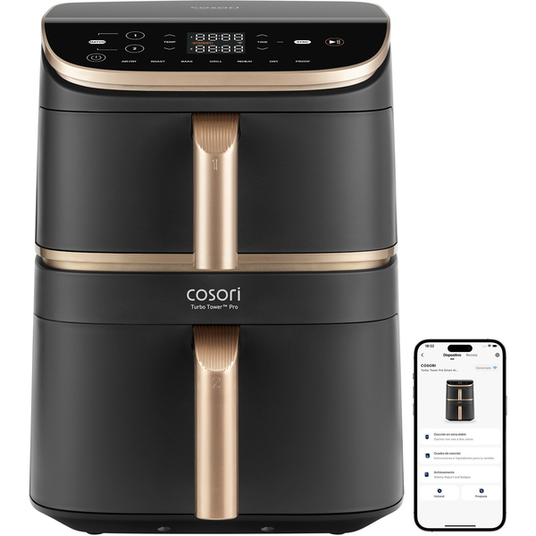 Cosori Turbo Tower Pro Smart Enkelt 10,8 L Enkeltstående 2630 W Varmluftsteger Sort, Guld