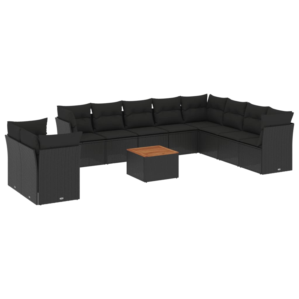 11 részes fekete polyrattan kerti ülőgarnitúra párnákkal (3256048)
