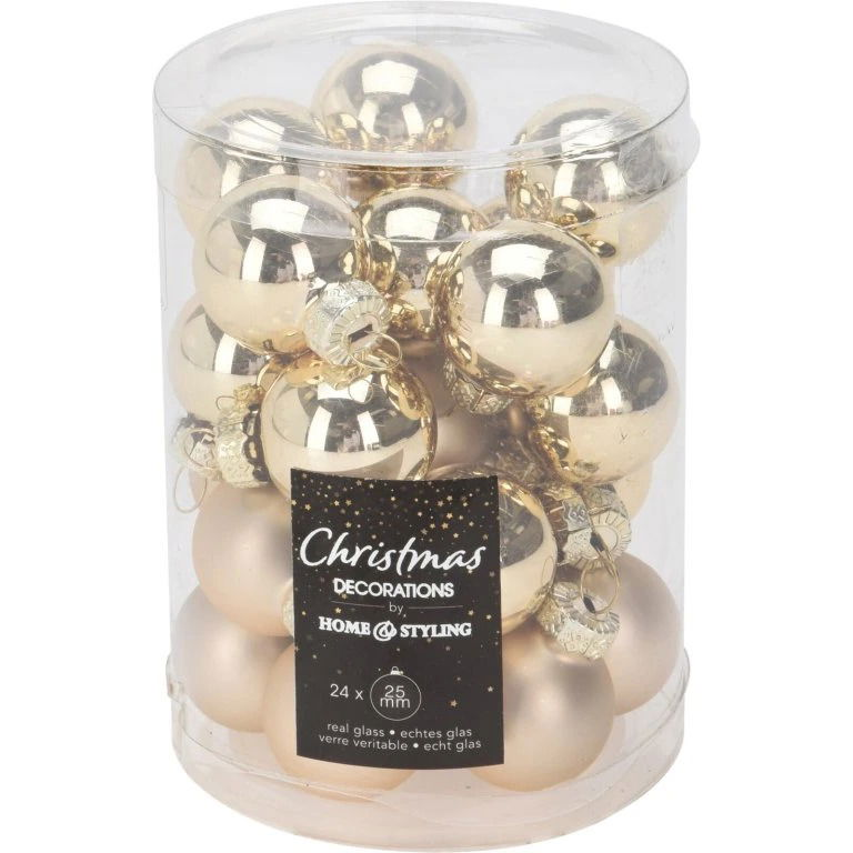 H&L Set of Christmas glass ornaments 24 pcs 2,5 cm glossy / matt gold (A853-00-00)
