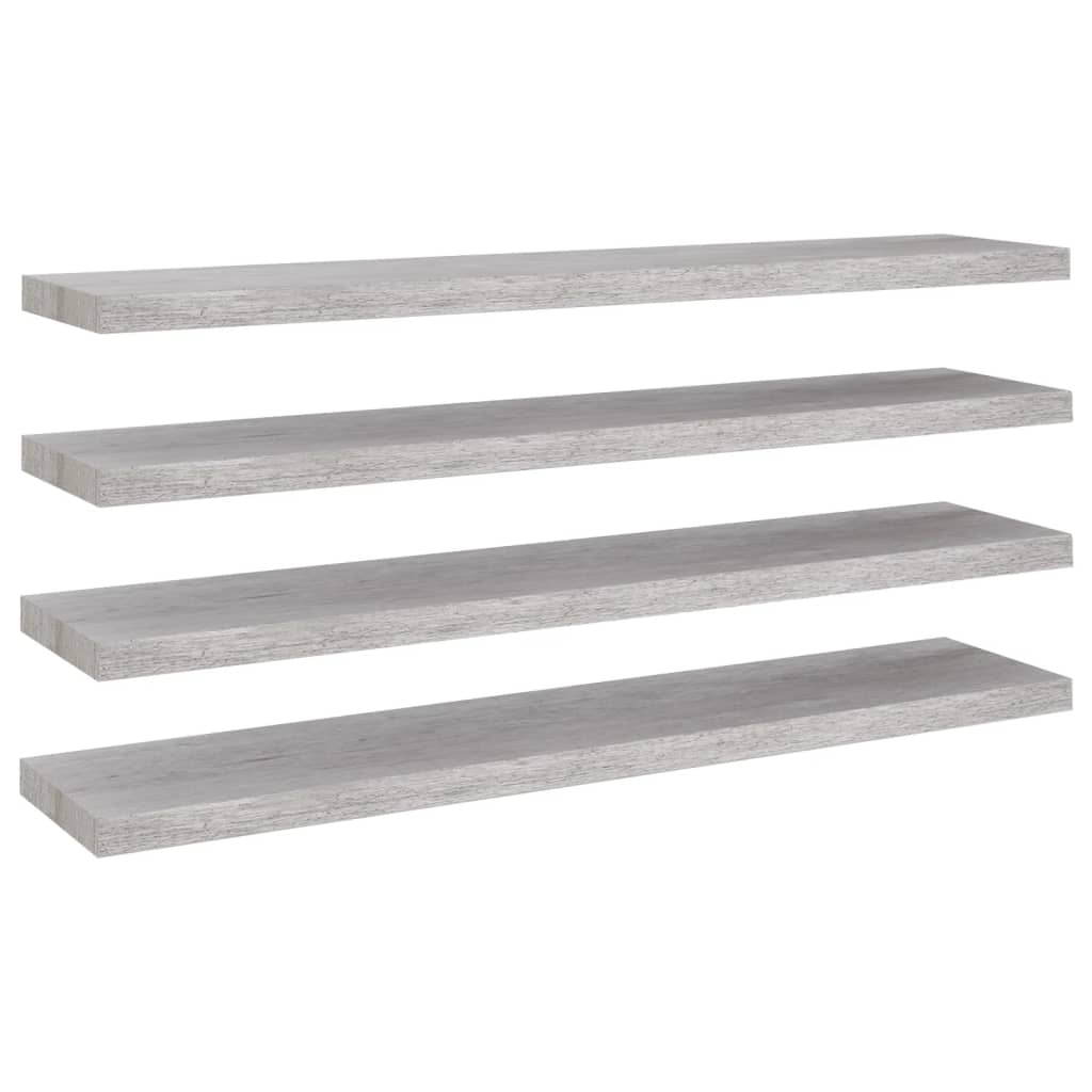 4 db betonszürke MDF fali polc 120 x 23,5 x 3,8 cm (326608)