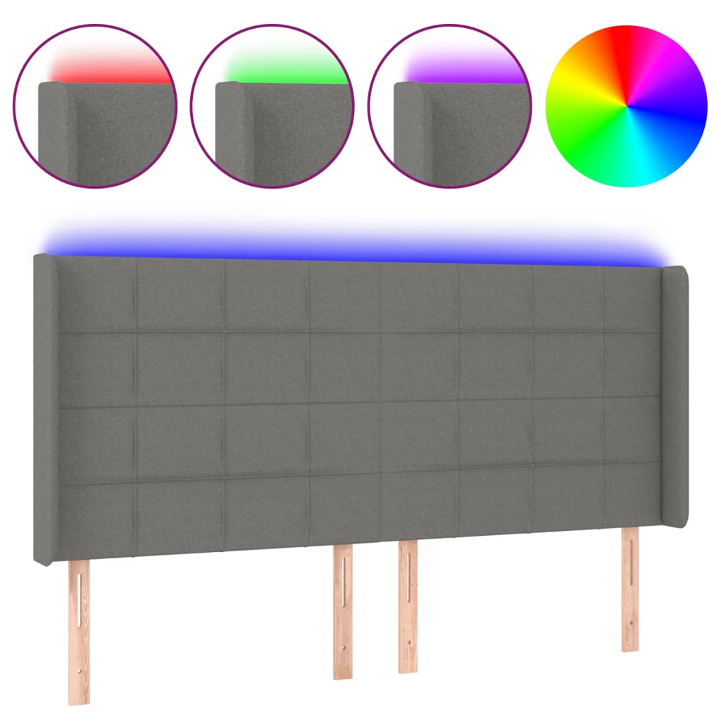 sötétszürke szövet LED-es fejtámla 163x16x118/128 cm (3124055)