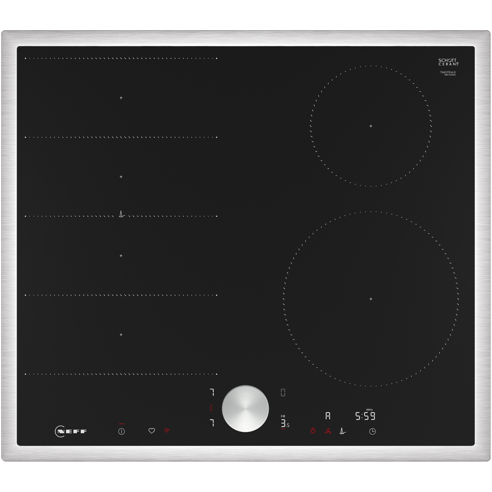 Neff T66STE4L0 főzőlap Fekete, Rozsdamentes acél Beépített 60 cm Zónás indukciós főzőlap 4 zóna (T66STE4L0)