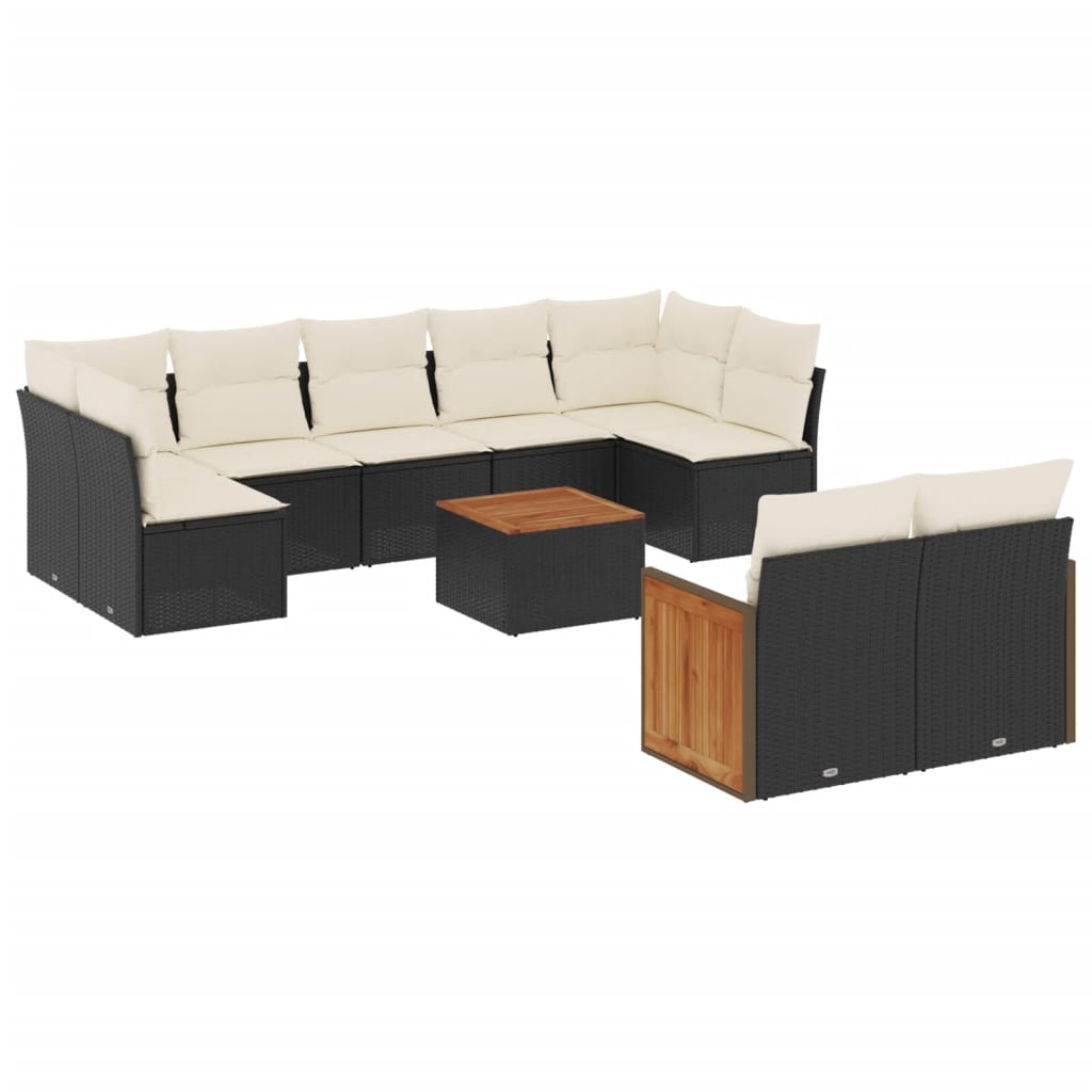 10 részes fekete polyrattan kerti ülőgarnitúra párnákkal (3260376)