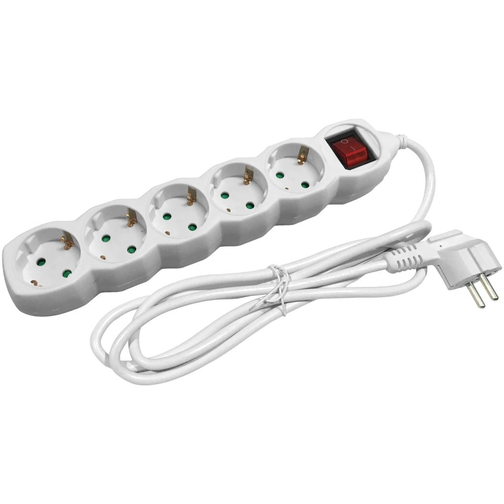 Entac elosztó 5 foglalat, kapcsolóval, 1,5m kábel (ESE1.5G5-1.5-SW) (ESE1.5G5-1.5-SW)