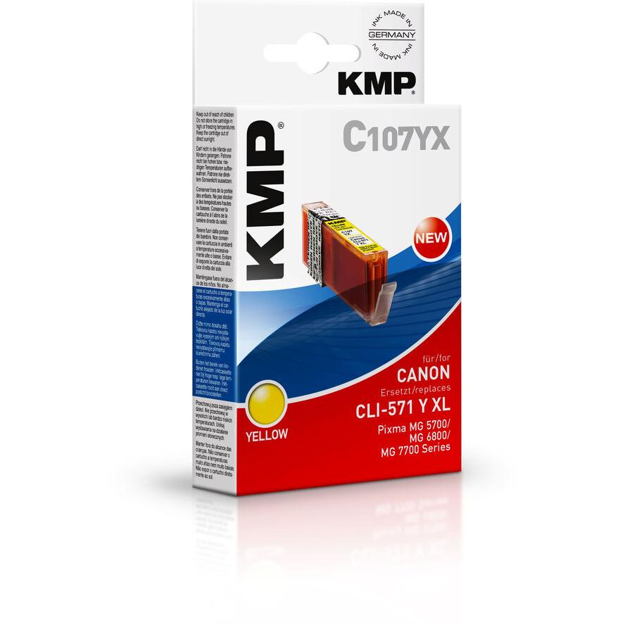 KMP (Canon CLI-571XLY) Tintapatron Sárga - Chipes (1569,0009)