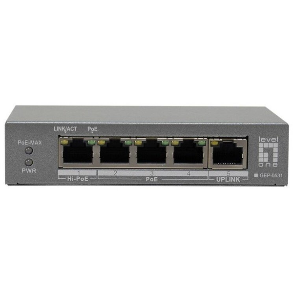LevelOne PoE+Switch 3xGE PoE/1xHi-PoE 60W unmanaged Plastik