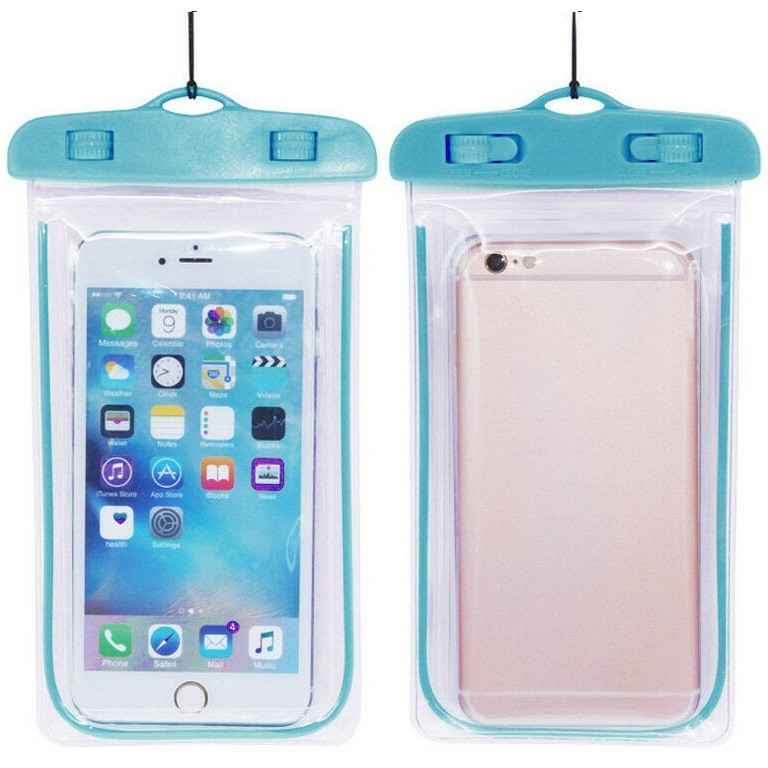 Univerzális vízálló tok, max. 7" méretű készülékekhez, max. 10 méterig, nyakba akasztható, Wooze Waterproof, kék (116764)