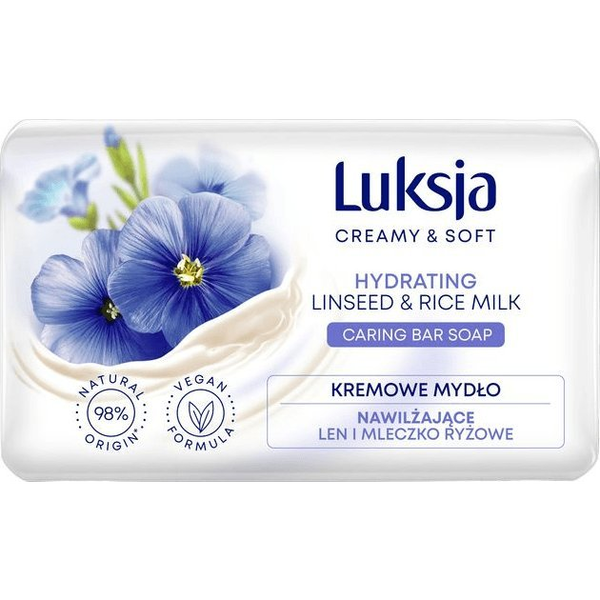  Sarantis Luksja Creamy & Soft Nawilżające Kremowe Mydło w kostce Len & Mleczko Ryżowe 90g