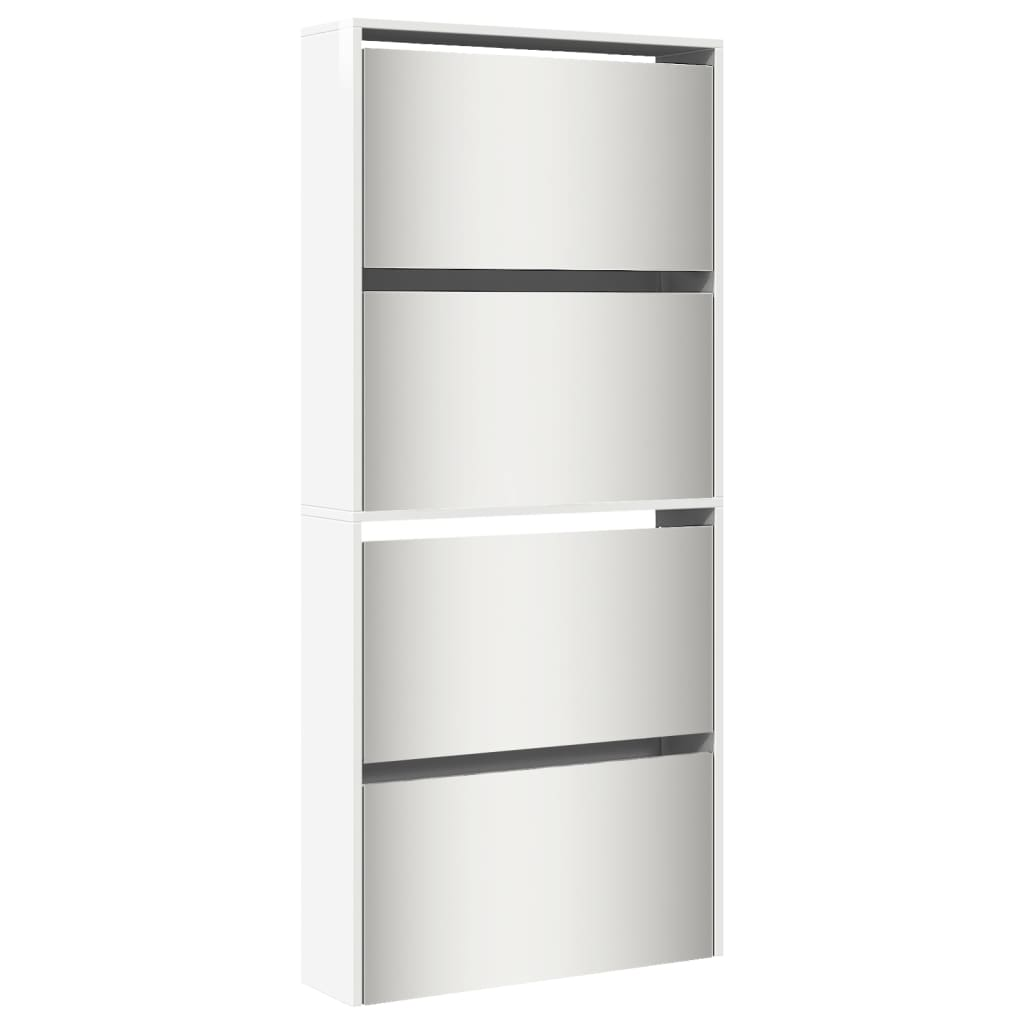 4 szintes magasfényű fehér cipőszekrény tükörrel 63x17x134 cm (3228276)