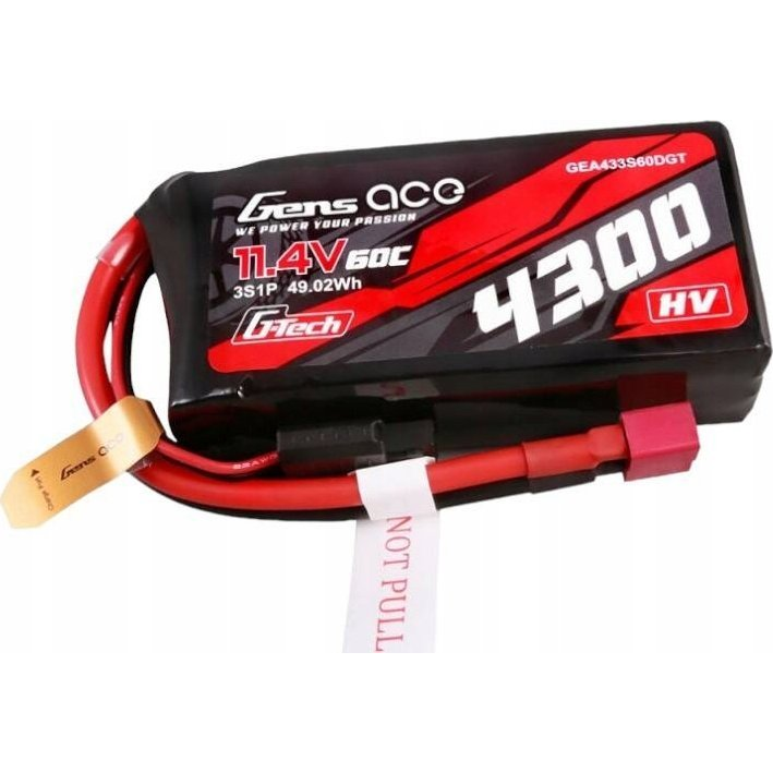 Gens ace G-Tech 4300mAh 3S1P 11.4V 60C Lipo Battery with T-plug (GEA433S60DGT)